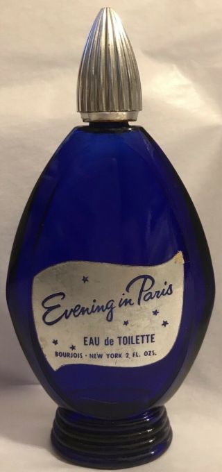 Vintage Evening In Paris Cologne Perfume Empty Bottle 2 Ounce Cobalt Blue
