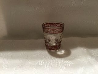 Vintage Mid Century Modern G.  Reeves Clear With Red White Shot Glass Rare