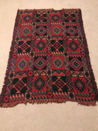 Goodwin Weavers Vintage Fringed Throw Blanket Southwest / Aztec Design 48 " X 68 "