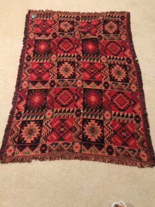 Goodwin Weavers Vintage Fringed Throw Blanket Southwest / Aztec Design 48 