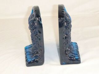 Vtg Mid Century Turquoise Blue Art Glass Owl Bookends 6.  75 