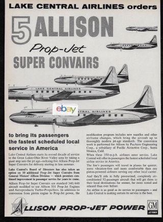 Lake Central Airlines Convairs 5 Ordered From Allison 1960 Ad