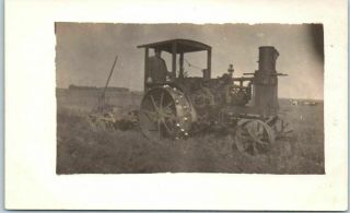 Vintage Rppc Real Photo Postcard Farming Scene Steam Tractor C1910s