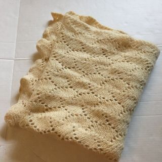 Vtg Blanket Throw Wool Knit Ivory Cream 54x32 Handmade Hand Knit Natural Fibers
