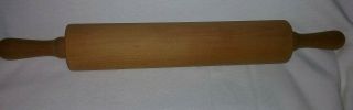 Vtg Wooden Rolling Pin Primitive Wood 19 1/4 " One Piece Handles Usa