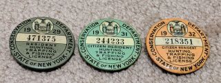 1929 1931 1932 York Resident Gun Hunting Trapping Fishing License Pin Pins