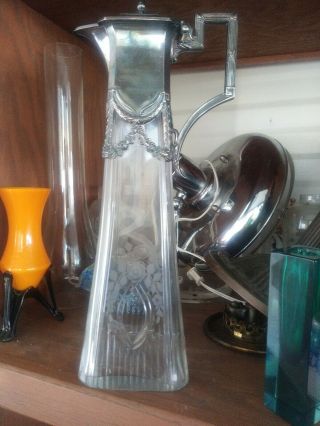 Wmf Art Nouveau Silver Plate Cut Glass Clairet Pitcher