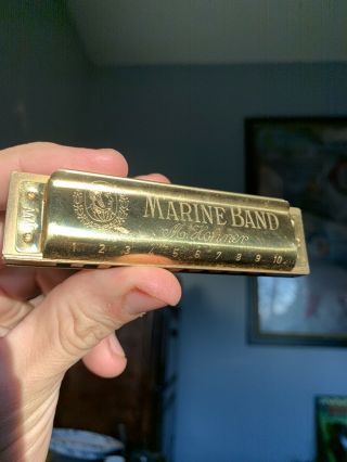 Vintage Harmonica,  Hohner Marine Band 1896 - 1996 Gold Limited Edition In C [h318]