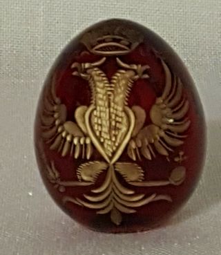 Vtg Russian Imperial Ruby Red Glass Gold Double Eagle Crystal Mini Egg Figurine