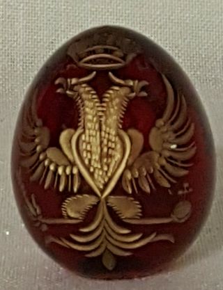 Vtg Russian Imperial Ruby Red Glass Gold Double Eagle Crystal Mini Egg Figurine 3