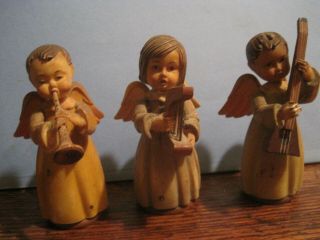 Vtg Xmas Toriart/anri Made In Italy Hand Carved Wooden Musical Angels Set Of 3