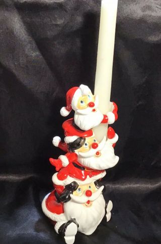 Vintage Psycho Ceramics Kreiss Santas Candle Holder Christmas 1950s Santa Claus