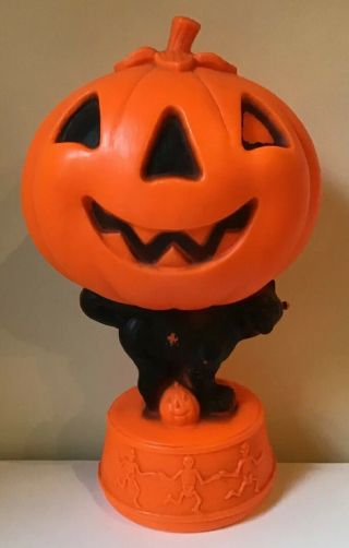 Vintage Blow Mold Halloween Light Up Jack - O - Lantern Pumpkin W/black Cat