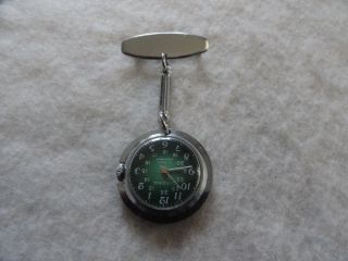 Vintage Cardinal 21 Jewels Shock Proof Wind Up Brooch Pin Watch - Green Dial