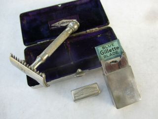 Vintage 1905 Canadian Gillette Safety Razor Open Comb Ball - End Thin Handle,  Box