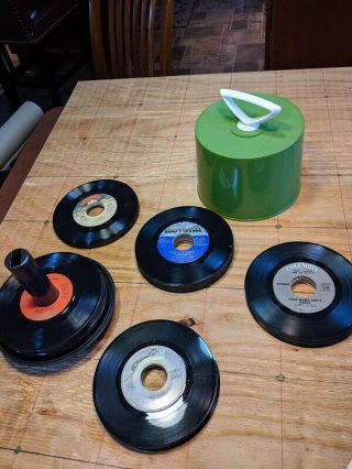 Vintage Green Disk - Go - Case 45 Rpm Holder W/ 54 Assorted Records