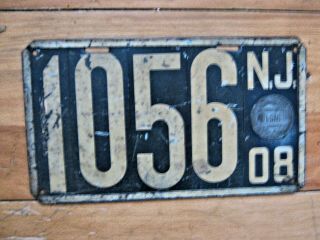 1908 Jersey License Plate Not Porcelain