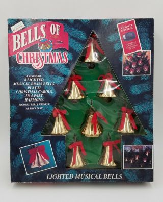 Vintage Mr.  Christmas Bells Of Christmas 8 Lighted Musical Brass Bells 21 Carols