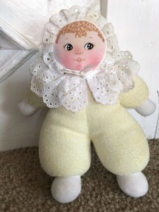 Vtg Russ Berries Yellow Plush Baby Doll Terry Cloth Soft Rattle Plush 9 " 4989