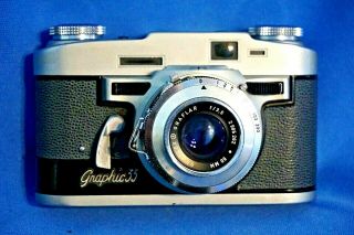 Vintage Graflex Graphic 35 Mm Camera W 50mm 3.  5 Graflar Lens Germany