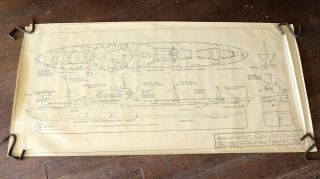 Vintage Ship Boat Model Of N.  S.  Savannah Blueprint Drawing Large Nautical Decor