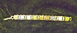 Vintage Costume Jewelry Gold Tone Bracelet W Enamel Shields French Fleur De Lis