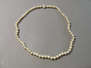 Vintage Handtied Faux Pearl 24 " Necklace W/ Rhinestone Clasp (e)