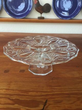 Clear Pressed Glass Pedestal Cake Stand - Cake Plate 12” Diameter X 4 1/4” Vintage
