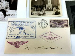 Signed Amelia Earhart 1932 Fdc & 2 Unpublished Photographs W/ Negative
