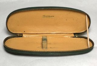 PELIKAN Green & Gold Vintage Pen Pouch For Two Pens 1960 ' s GREAT USER 3