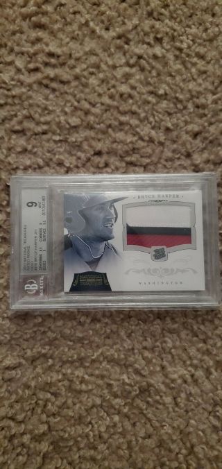2012 National Treasures Rated Black Bryce Harper Rookie 3 Color Patch 3/25 Bgs 9