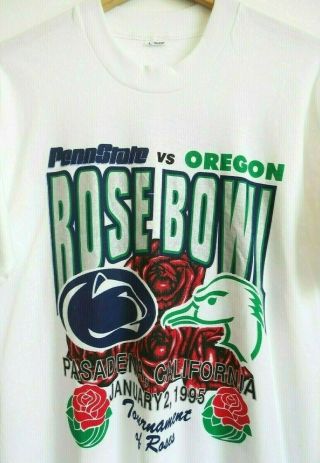 Vtg 90s Psu Penn State Nittany Lions Football 1995 Rose Bowl White T - Shirt L
