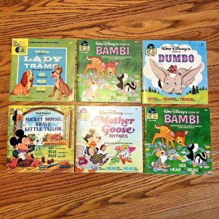 Disney See Hear Read 45 Rpm Records & Books - Set Of 6 - Vintage 1960 / 70s