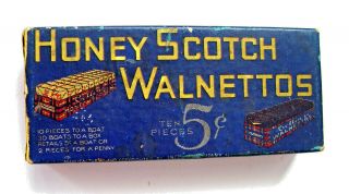Fun Vintage Colorful Old Honey Scotch Walnettos 5 - Cent Candy Bar Box