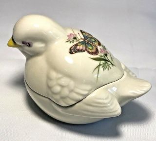 Bird Trinket Box - Butterfly Flower Design - White - Vintage