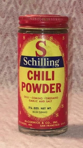 Vintage Mccormick Schilling Chilli Powder Advertising Glass Jar Container