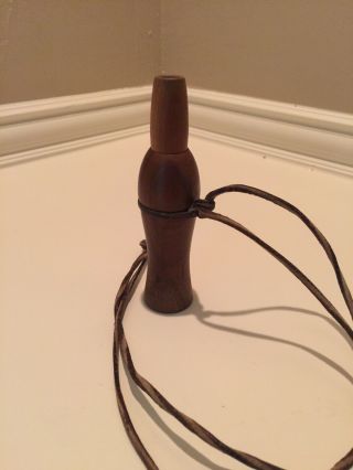 Vintage Wooden Duck Call.  Uncertain Maker With Leather Strap.  Quite Loud