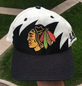 Vtg 90s Logo Athletic Chicago Blackhawks Sharktooth Snapback Hat Nhl