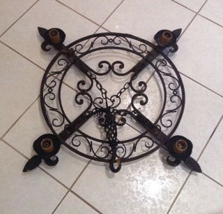 Large Vintage Gothic Metal Chandelier Ceiling Light Wrought Iron Blacksmith Made