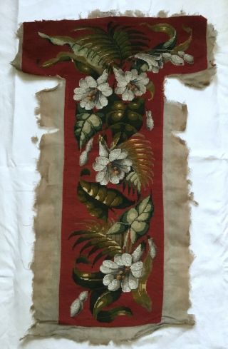 Long Antique Victorian Tapestry,  Beadwork Prie Dieu Chair Panel.  Lilies