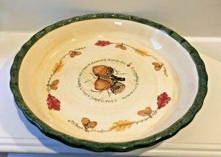 Vintage Russ Berrie Harvest Festival Acorn Pattern Ceramic Pie Dish Plate W Tags