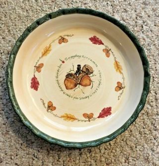 Vintage Russ Berrie Harvest Festival Acorn Pattern Ceramic Pie Dish Plate w Tags 2