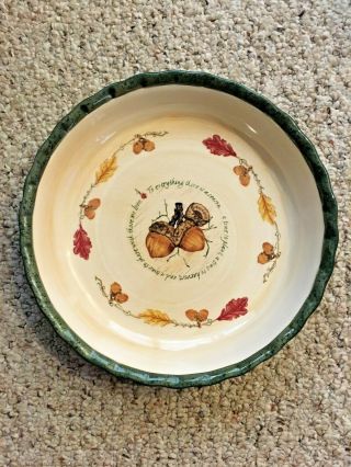 Vintage Russ Berrie Harvest Festival Acorn Pattern Ceramic Pie Dish Plate w Tags 3