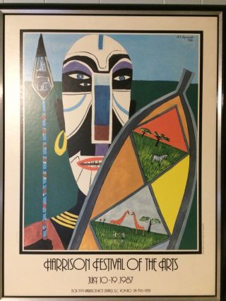 Large Vintage Framed Giclee Panel Kupczynski Painting Abstract African Warrior