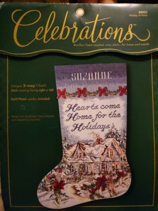 Vtg Bucilla Celebrations Holiday At Home 84023 Stocking Counted Cross Stitch Kit