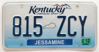Kentucky 2009 " Unbridled Spirit " License Plate,  815 Zcy,  Jessamine County
