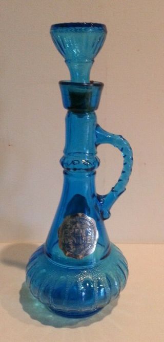 Vintage 1973 Jim Beam Mcgill Whiskey Blue Glass Handle Genie Bottle