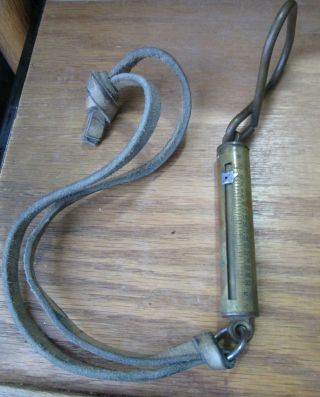 Vintage Bristol Usgi Brass 30 Pound 30 Lb Scale Guc Leather Strap Fishing