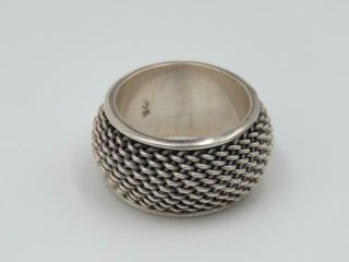 Vintage Sterling Silver 11mm Wide Mesh Basket Weave Band Ring Sz 6 2