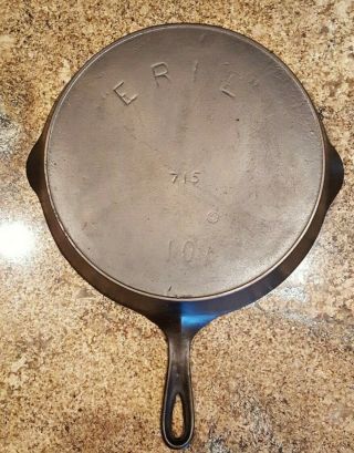 Antique Erie 3rd Series 10 Cast Iron Skillet W/heat Ring And Shield Makers Mark